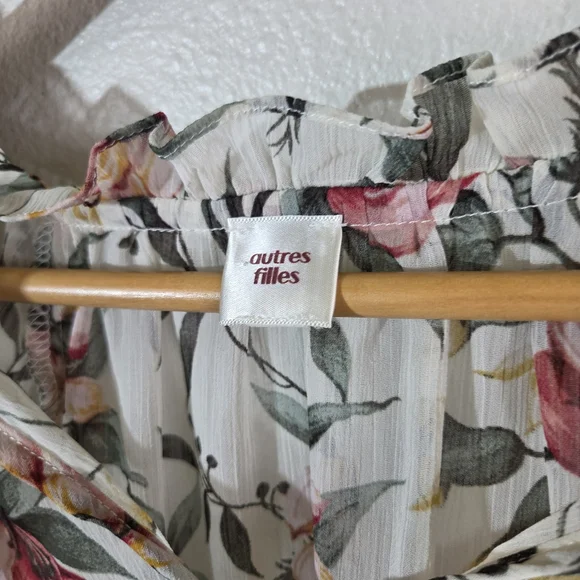 Autres Filles Small Floral Sheer Blouse Boho Tie Neck Top - Picture 11 of 11